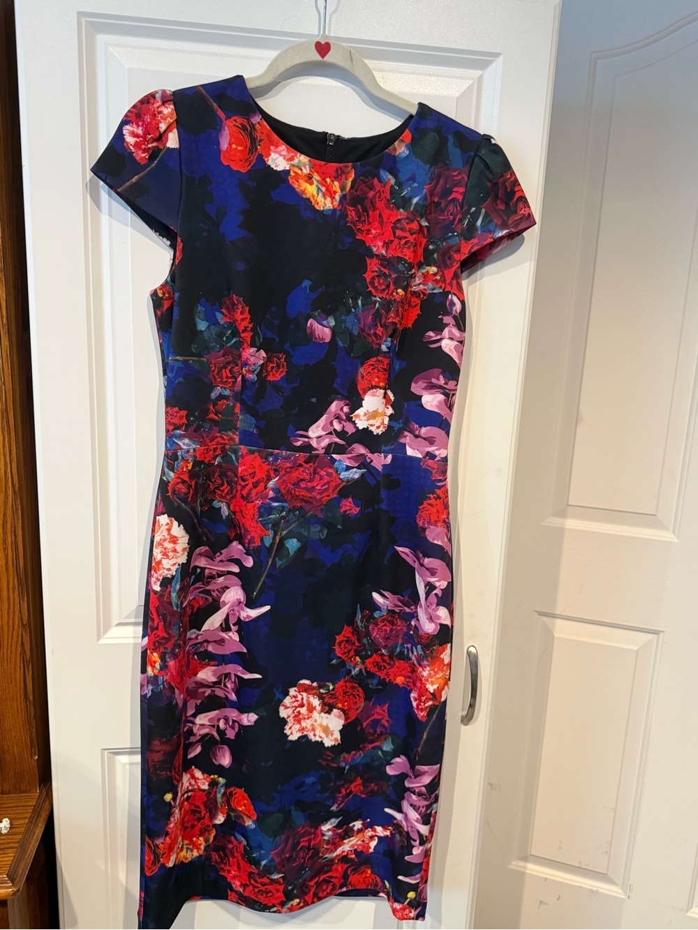 Betsey Johnson Navy Midi Dress with Red & Pink Floral Print